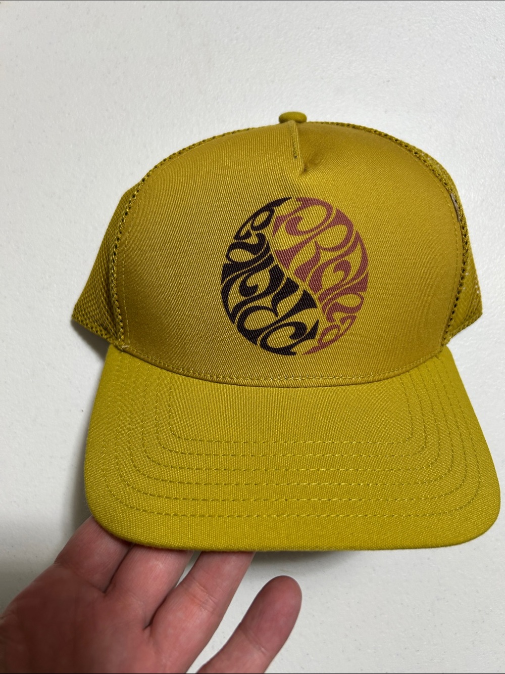 Prana Yellow Trucker Hat with Two-Tone Graphic